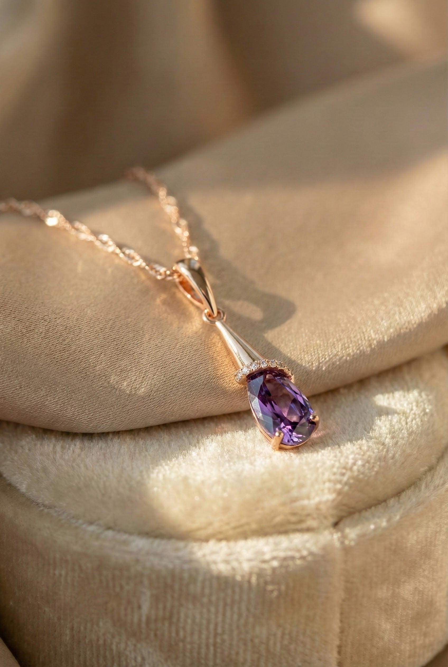 Chic Mauve Crystal Drop Necklace