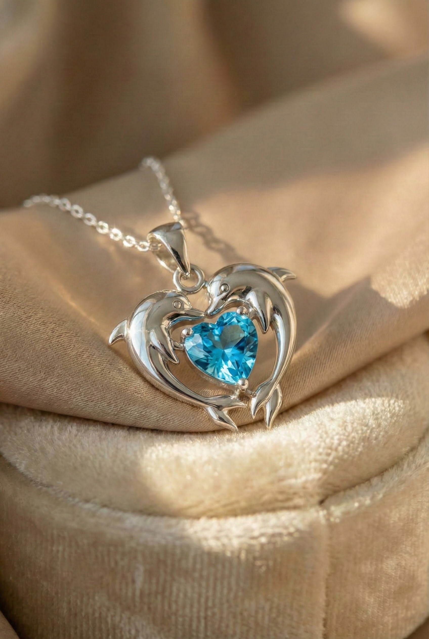 Classic Silver Double Dolphin Opal Pendant Necklace