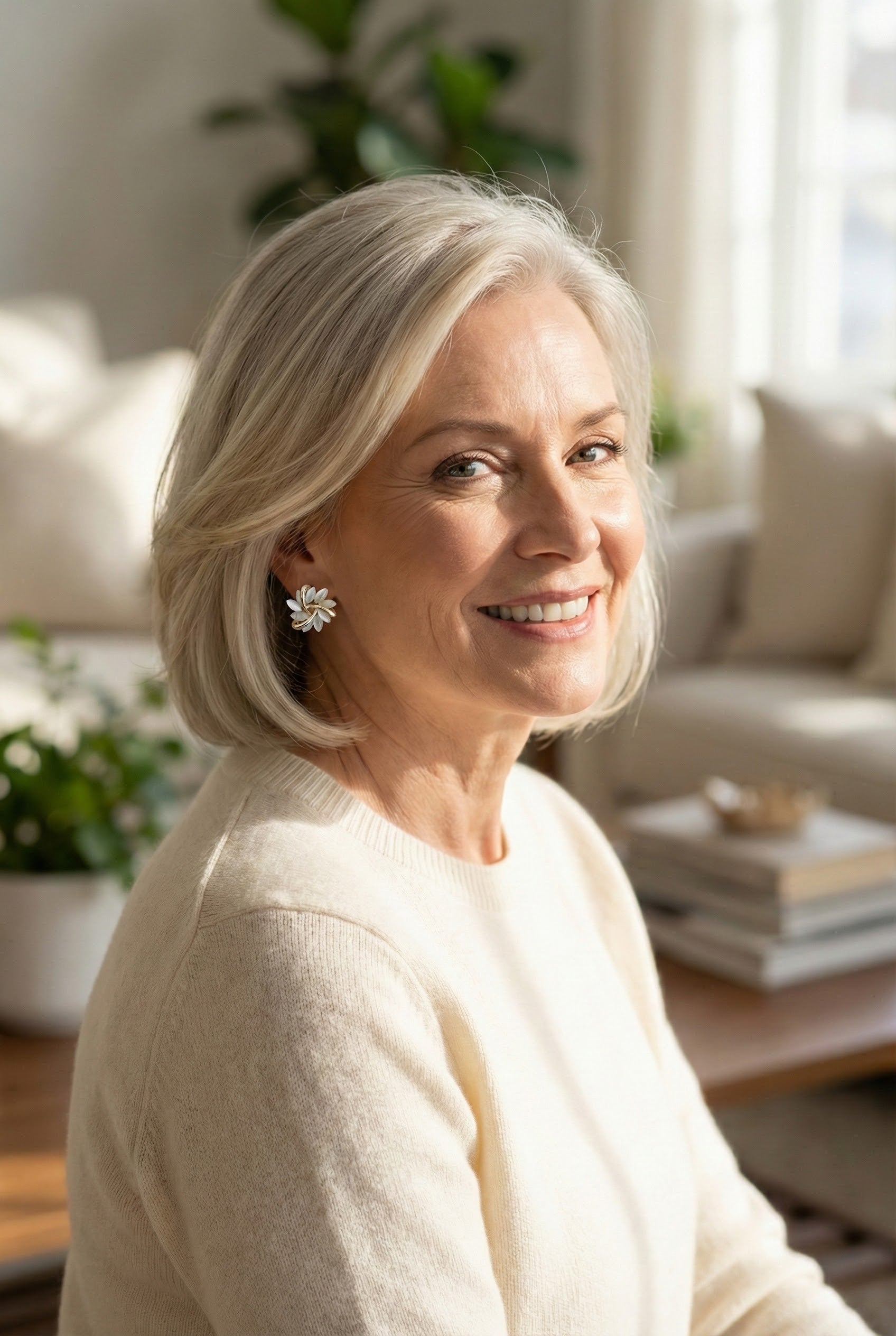 White Opal Stud Earrings with Gold Leaf Accents
