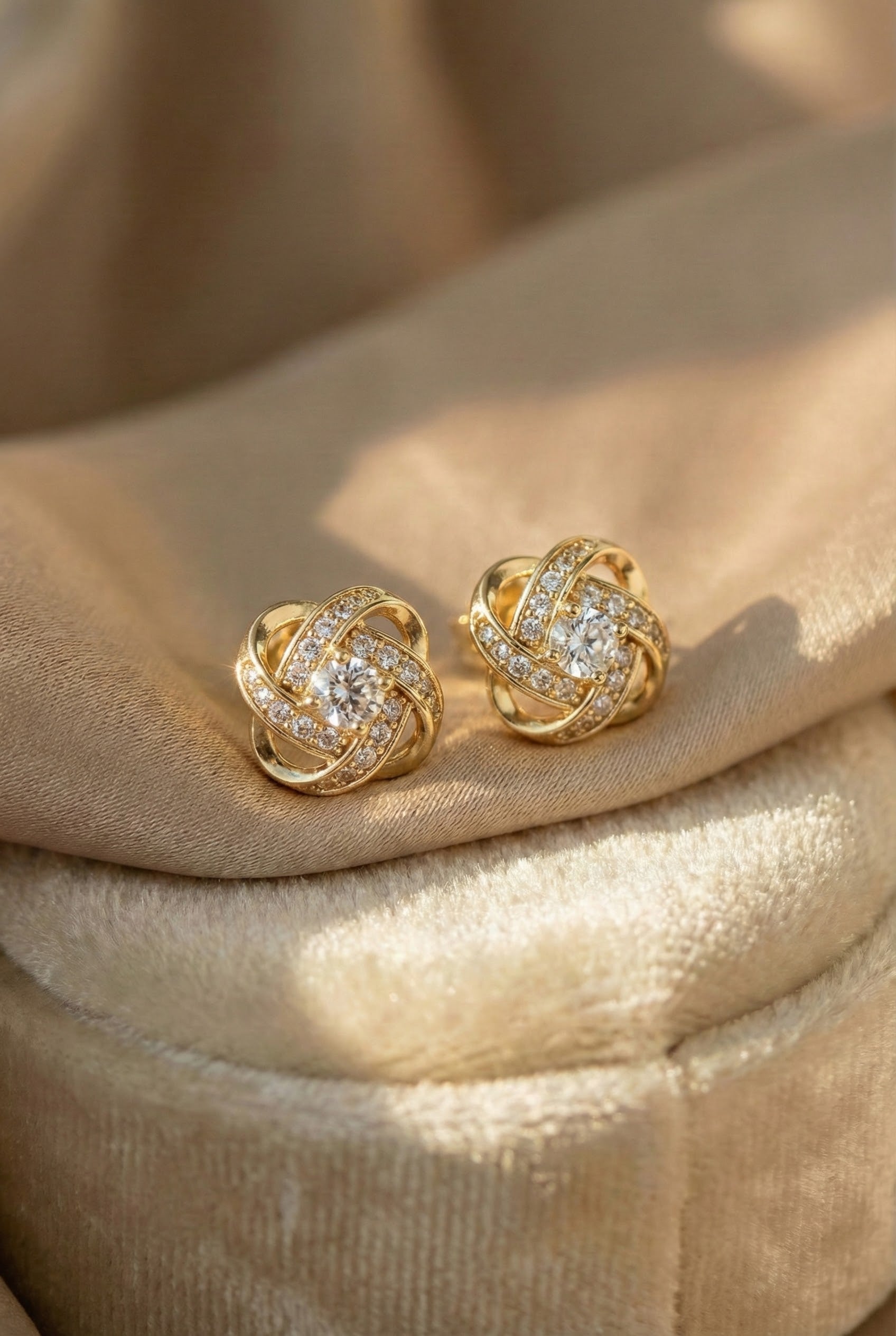 Crystal-Studded Gold Spiral Floral Earrings