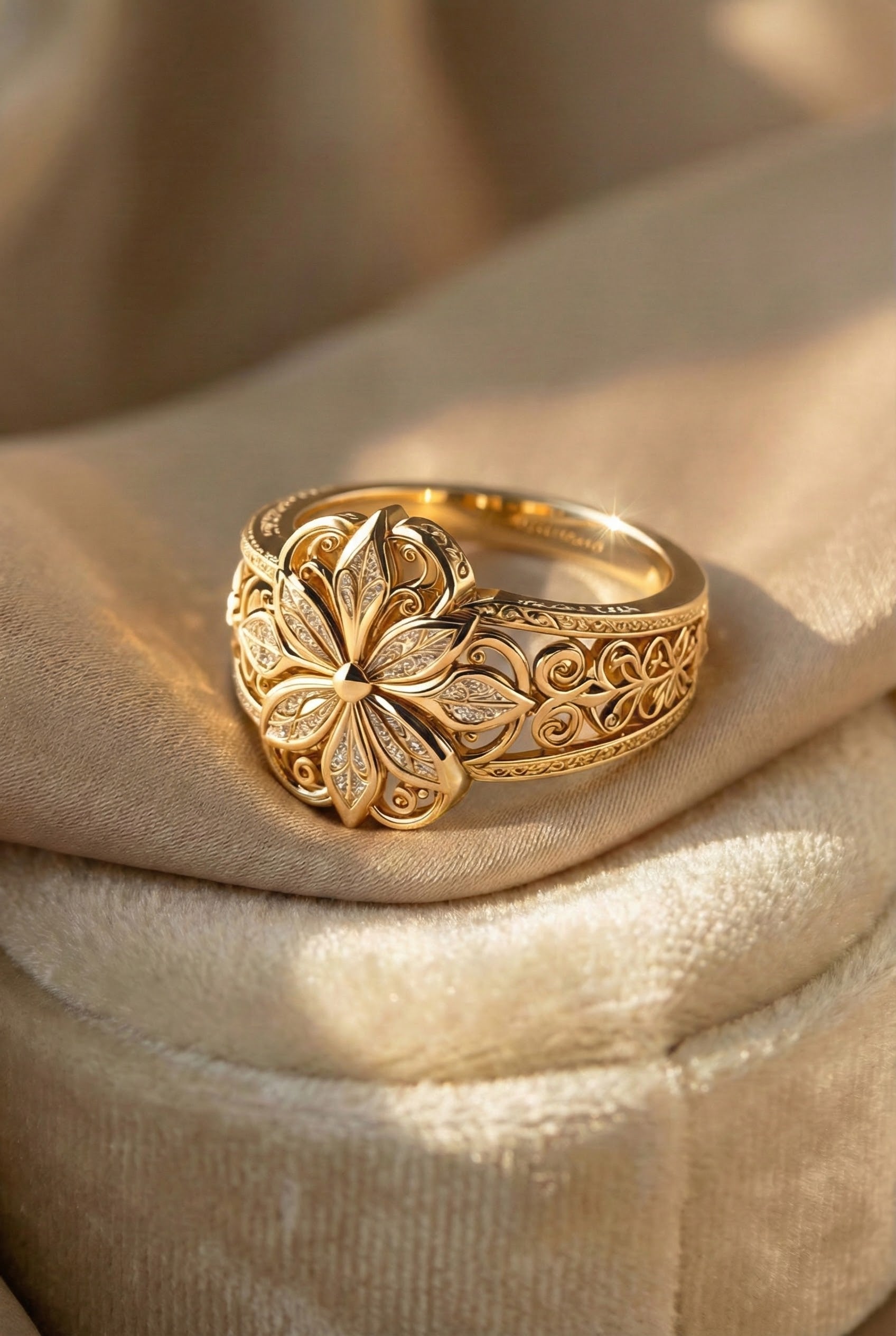 Exotic Floral Zirconia Gold Ring