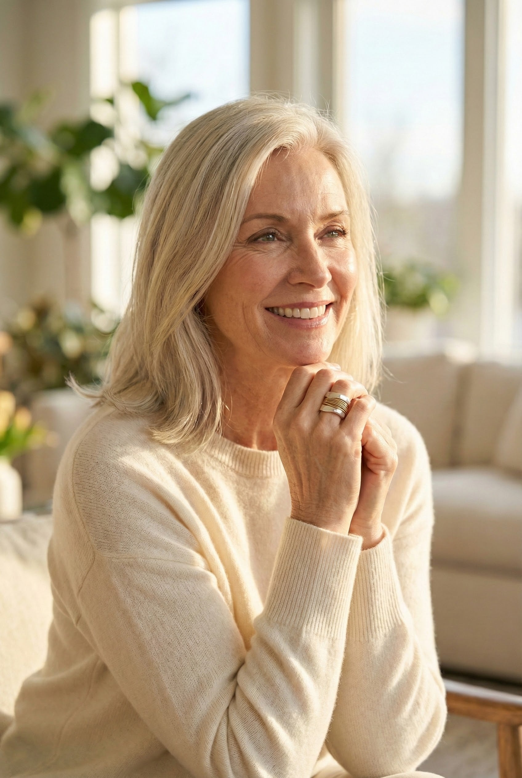 Silver Ring with Golden Thread Design