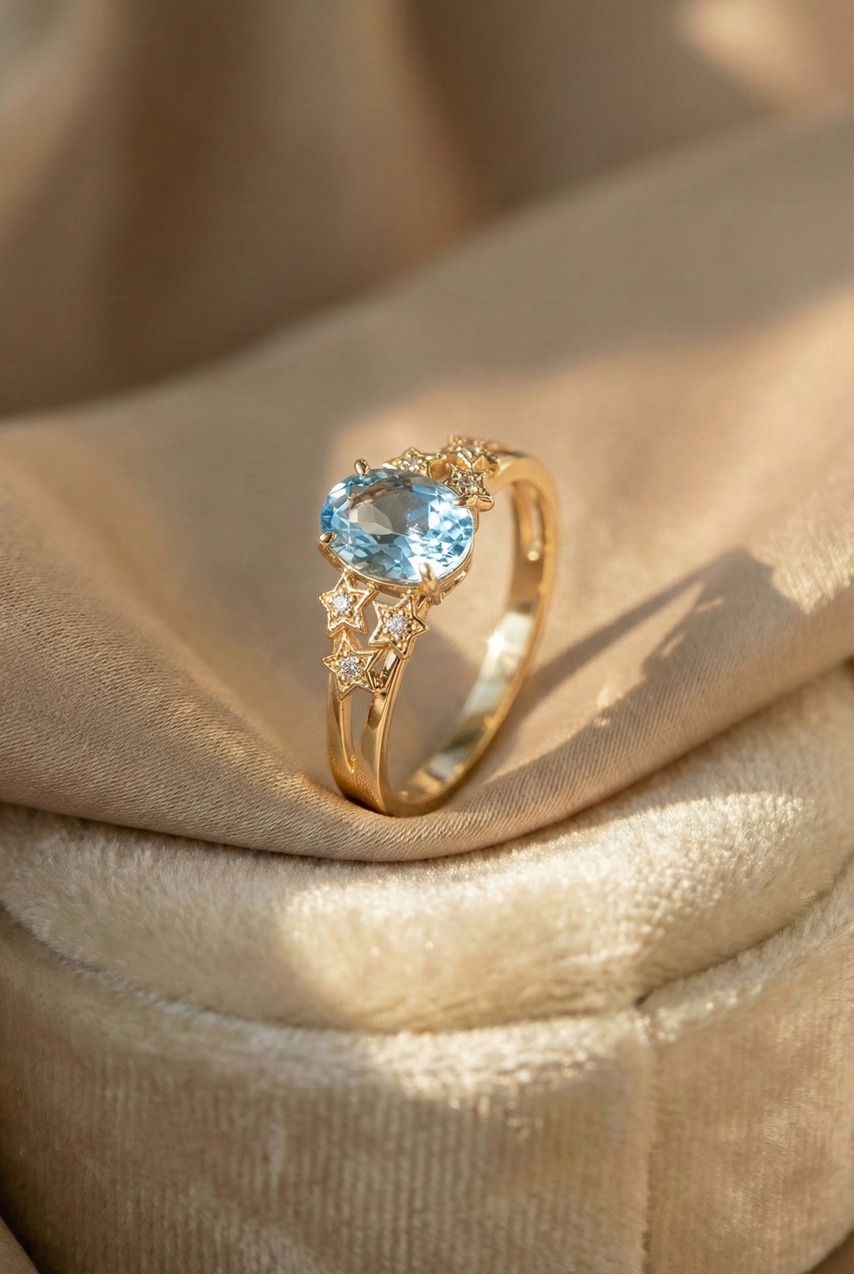 Exclusive Gold Ring with Blue Crystal